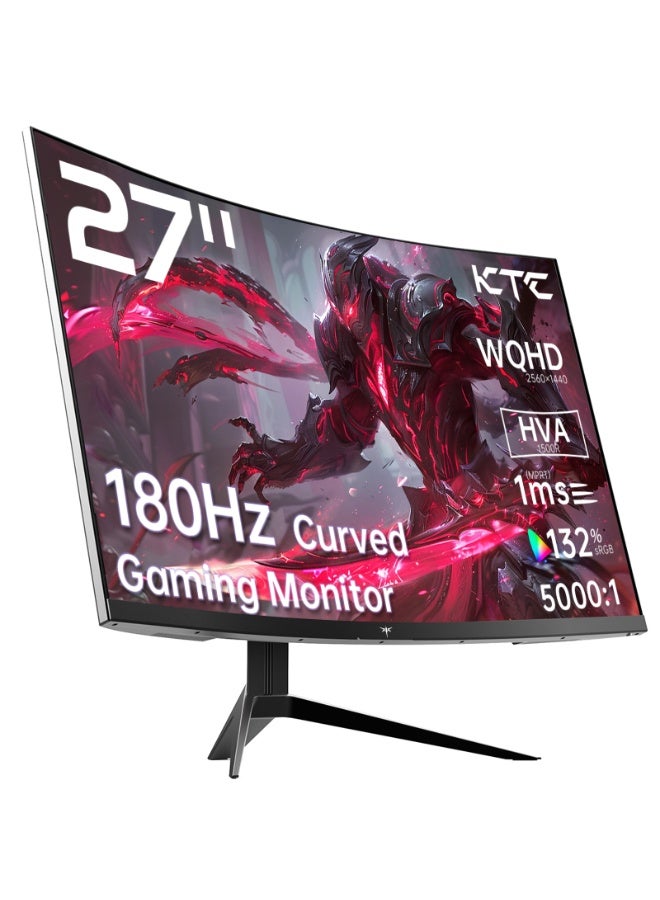 KTC 27 Inch 180Hz Curved WQHD Gaming Monitor, 2K (2560x1440P), 1500R HVA Display, FreeSync Premium, HDR, 120% sRGB, DisplayPort/HDMI/USB Vesa, for Gamers - Image 1