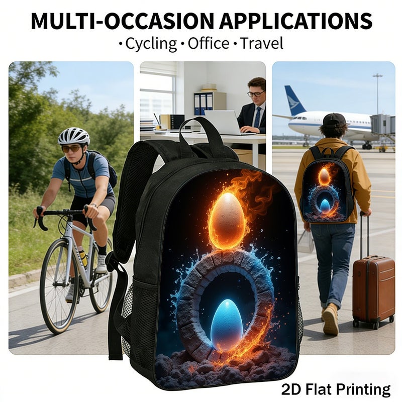 Daily glowing fire ice eggs Backpack Lightweight Large Capacity 2D Flat Print for work travel outing for Unisex - Image 5
