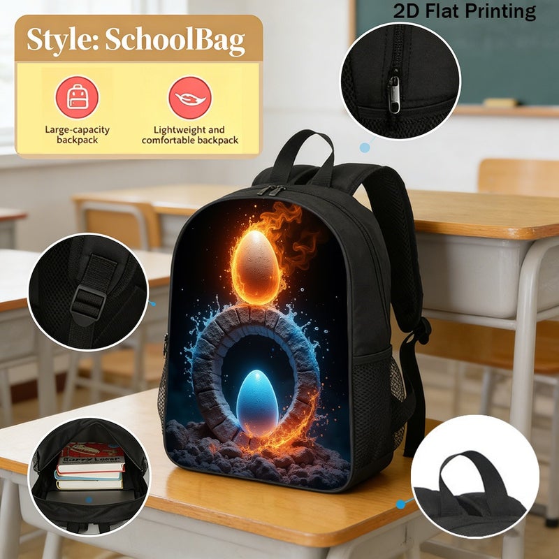 Daily glowing fire ice eggs Backpack Lightweight Large Capacity 2D Flat Print for work travel outing for Unisex - Image 2