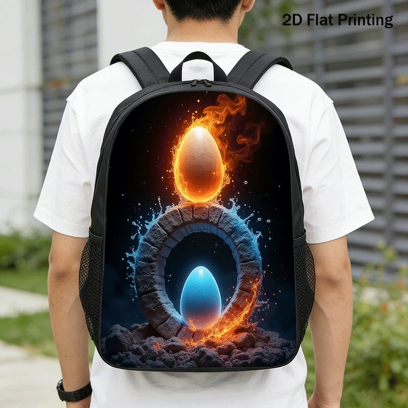 Daily glowing fire ice eggs Backpack Lightweight Large Capacity 2D Flat Print for work travel outing for Unisex - Image 1