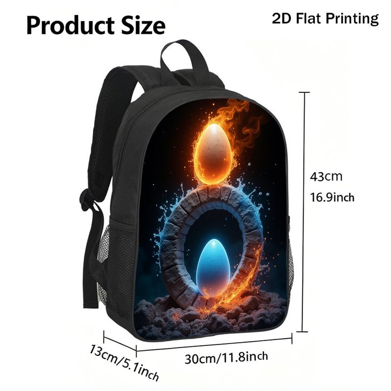 Daily glowing fire ice eggs Backpack Lightweight Large Capacity 2D Flat Print for work travel outing for Unisex - Image 3