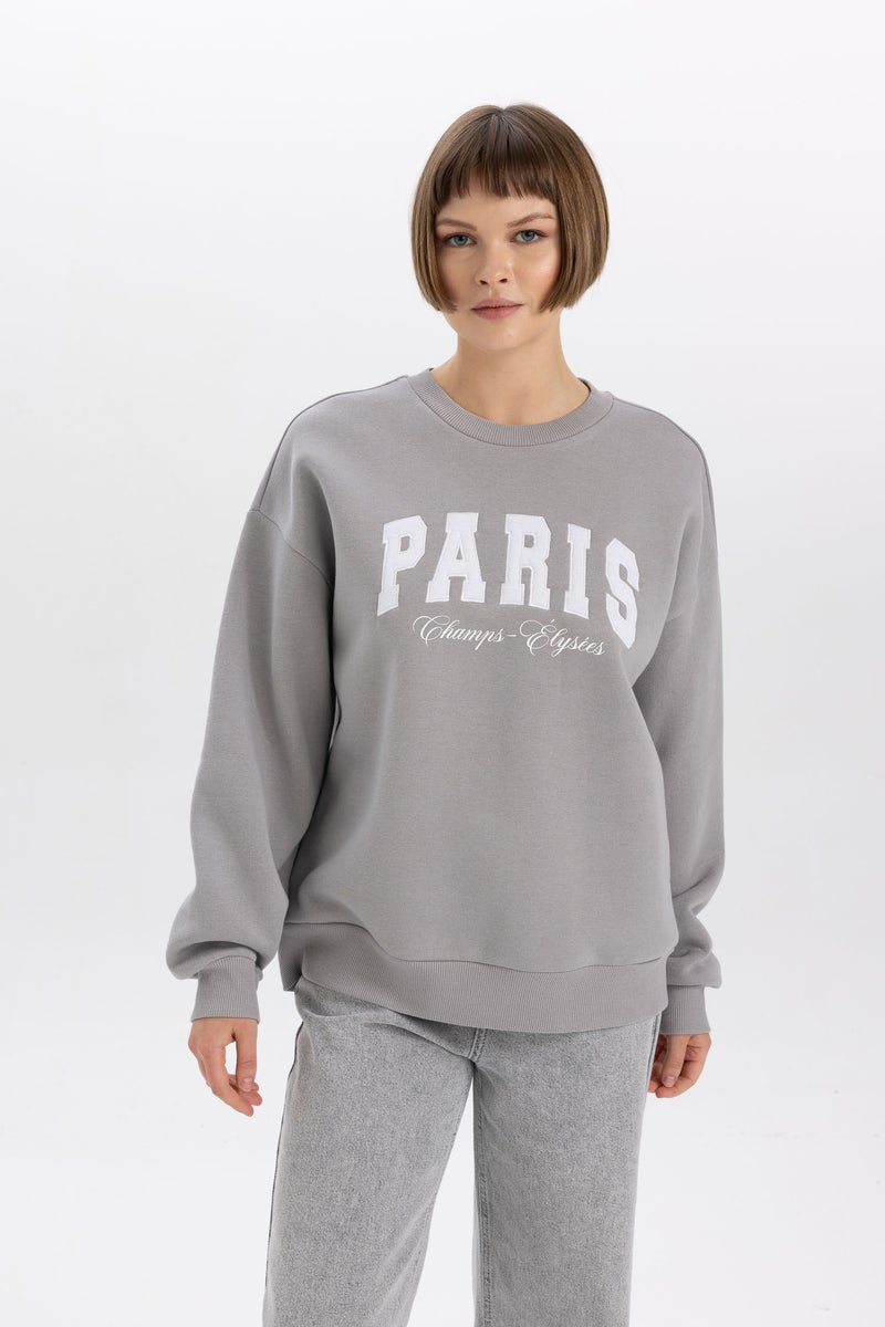DeFacto Woman Relax Fit Crew Neck Printed Thick Fabric Sweatshirt  - Image 1