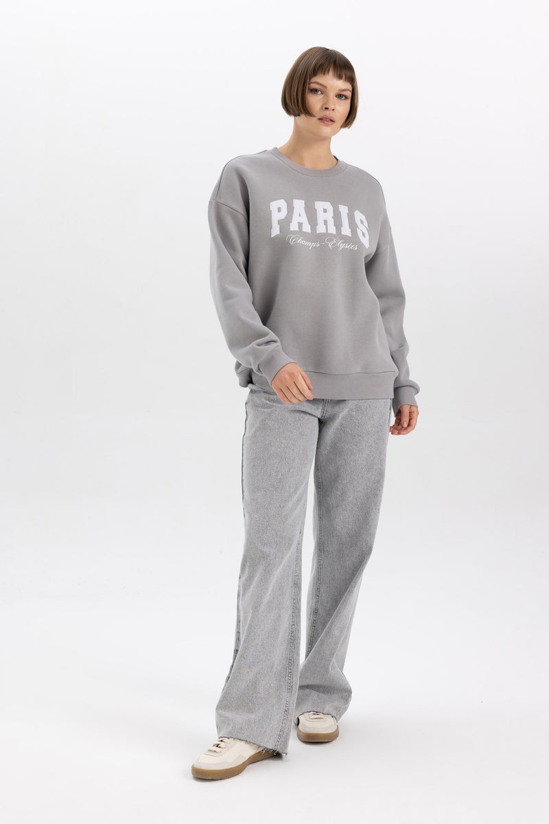 DeFacto Woman Relax Fit Crew Neck Printed Thick Fabric Sweatshirt  - Image 2