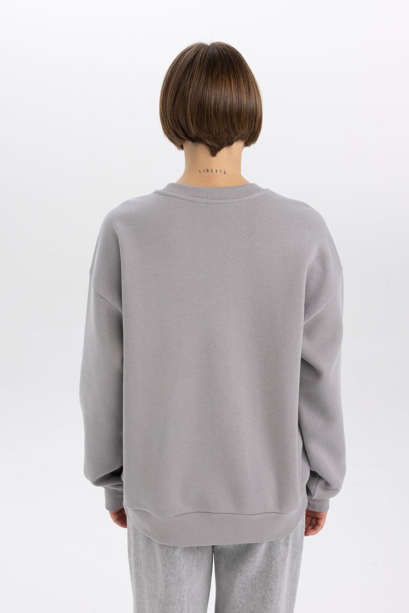 DeFacto Woman Relax Fit Crew Neck Printed Thick Fabric Sweatshirt  - Image 5