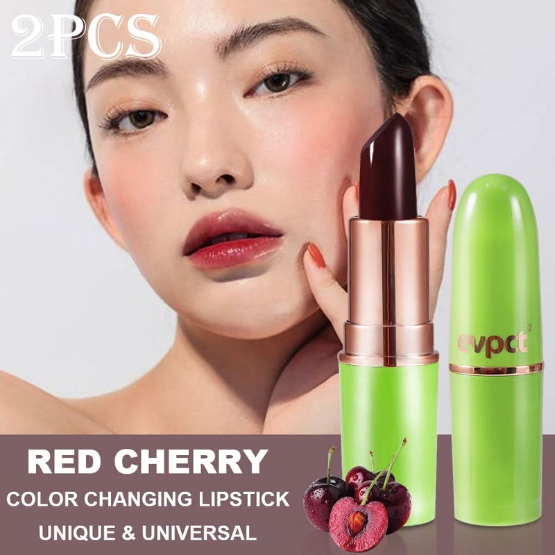 evpct 2Pcs Black Red Cherry Color Changing Magic Lipstick Tinted Lip Balm Stain Gloss Set PH Lazy Lipstick Waterproof Color Change Changing Jelly Lipstick labiales magicos mate 24 horas originales - Image 2