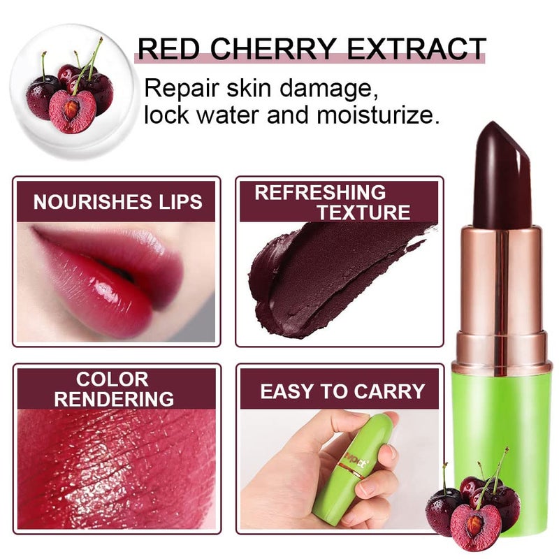 evpct 2Pcs Black Red Cherry Color Changing Magic Lipstick Tinted Lip Balm Stain Gloss Set PH Lazy Lipstick Waterproof Color Change Changing Jelly Lipstick labiales magicos mate 24 horas originales - Image 3