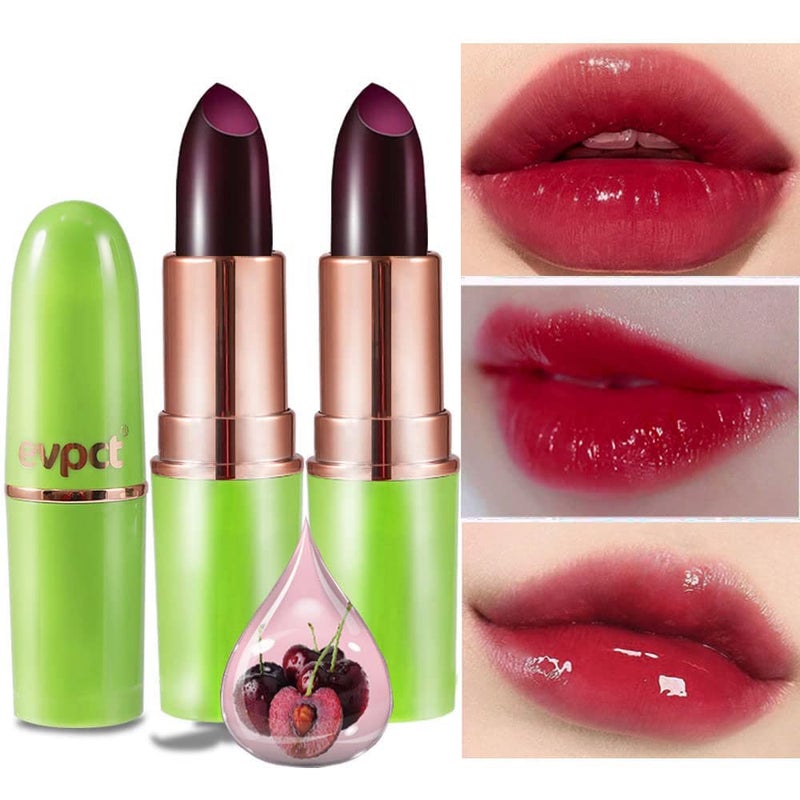 evpct 2Pcs Black Red Cherry Color Changing Magic Lipstick Tinted Lip Balm Stain Gloss Set PH Lazy Lipstick Waterproof Color Change Changing Jelly Lipstick labiales magicos mate 24 horas originales - Image 1