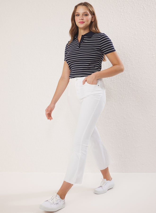 trendyol White Cut High Waist Crop Flare Jeans - Image 2