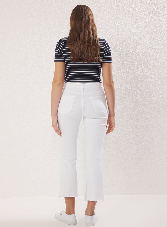 trendyol White Cut High Waist Crop Flare Jeans - Image 4