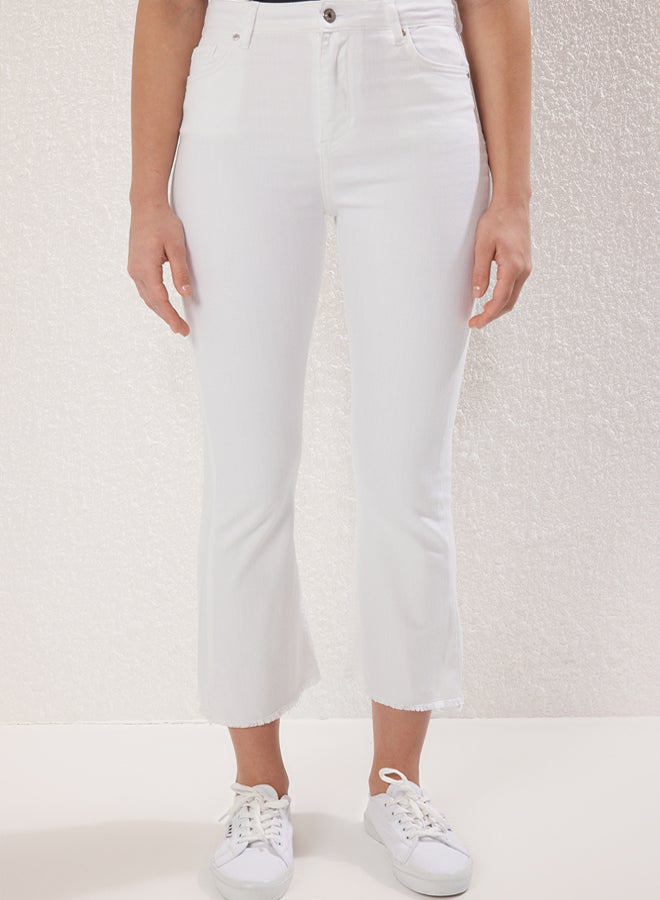 trendyol White Cut High Waist Crop Flare Jeans - Image 3