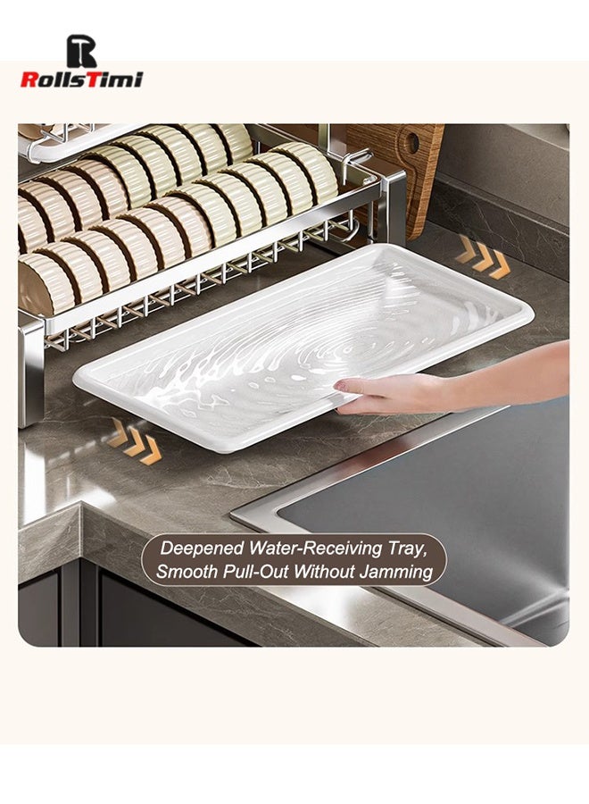 RollsTimi  Dish Drying Rack, 2 Tier Dish Racks for Kitchen Counter, Stainless Steel Dish Drainer with Drainboard Utensil Holder for Plates Bowls for Kitchen Countertop, Silver - Image 5