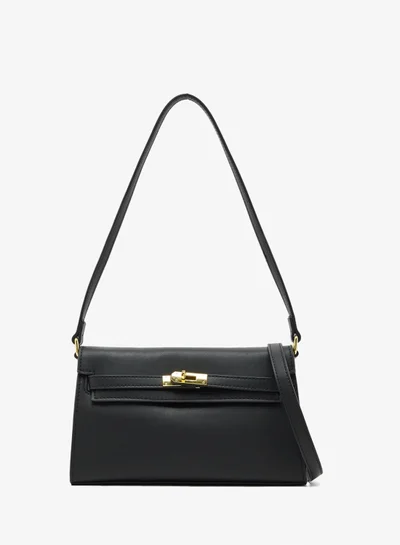ELLA gold accent structured buckle detailed shoulder bag