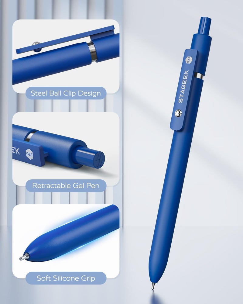 STAGEEK Blue Gel Pens GX3, 12Pcs Quick Dry Blue Ink Pens with 3 Extra Refills, Fine Point Retractable Smooth Writing Pens for Journaling, Office, Note Taking, School Supplies, Nurse Aesthetic(Blue) - Image 4