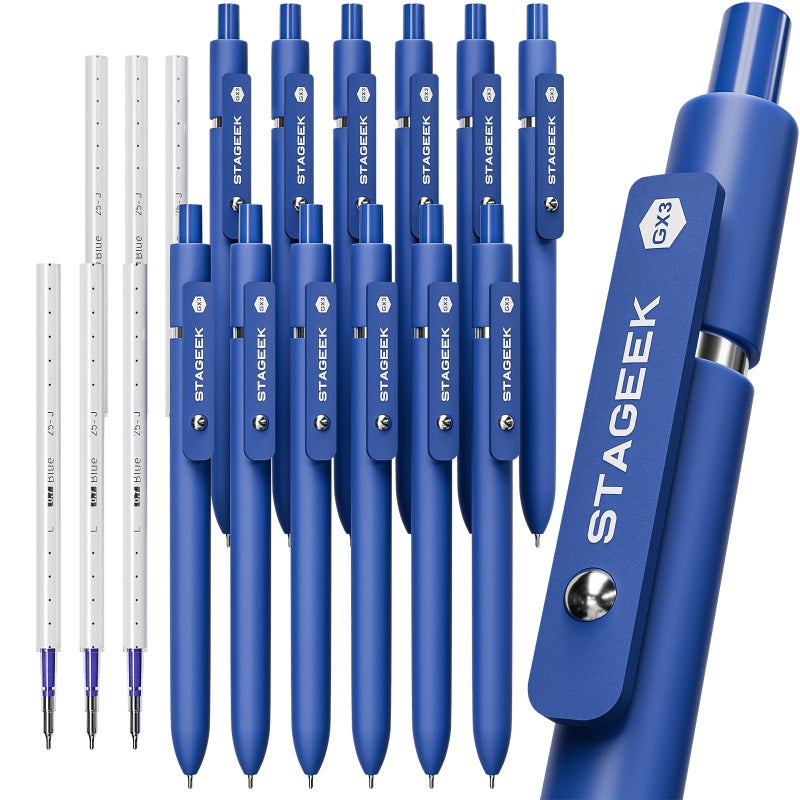 STAGEEK Blue Gel Pens GX3, 12Pcs Quick Dry Blue Ink Pens with 3 Extra Refills, Fine Point Retractable Smooth Writing Pens for Journaling, Office, Note Taking, School Supplies, Nurse Aesthetic(Blue) - Image 1