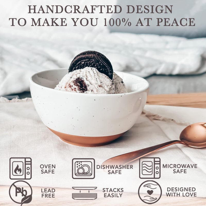 Mora Ceramic Small Dessert Bowls - 16oz, Set of 6 - Microwave, Oven and Dishwasher Safe, For Rice, Ice Cream, Soup, Snacks, Cereal, Chili, Side Dishes etc - Microwavable Kitchen Bowl, Vanilla White - Image 4