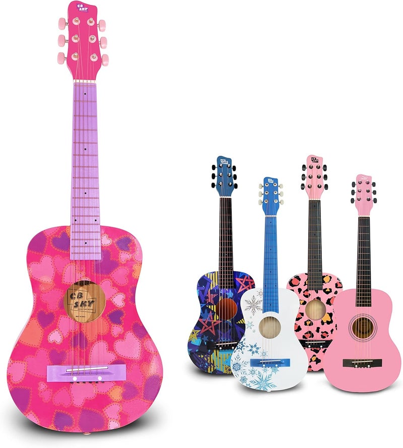 CB SKY 30” Heart design Acoustic Metal Strings Guitar/Girls Gift/Kids Musical Toys/Musical Instrument (Pink) - Image 1