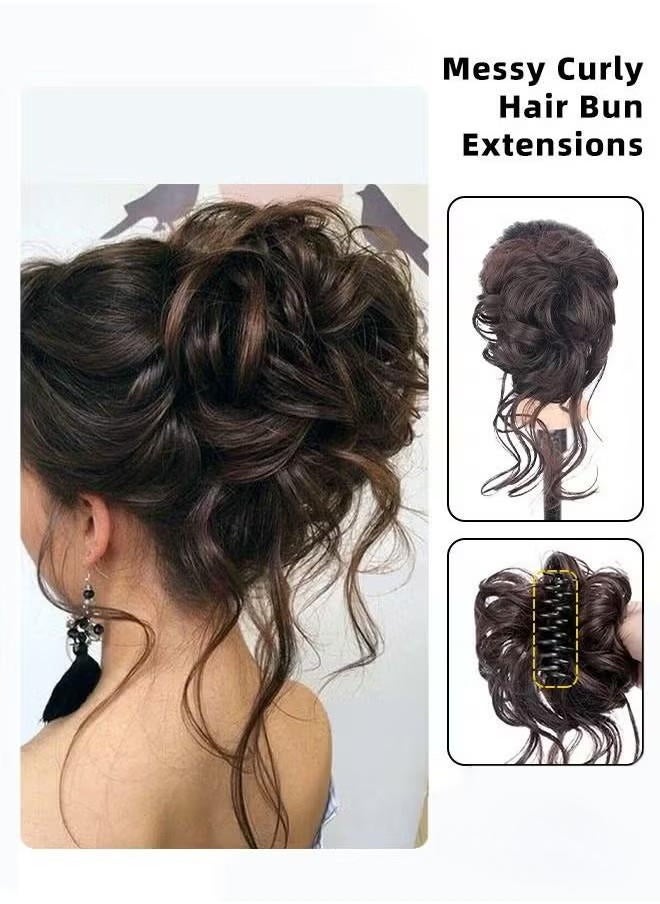 Generic Messy Curly Hair Bun Extensions, Wavy Synthetic Chignon with High Elastic Claw, Hair Accessories Donut Roller Bun Wig for Women Updo Scrunchies, Brown  - Image 1