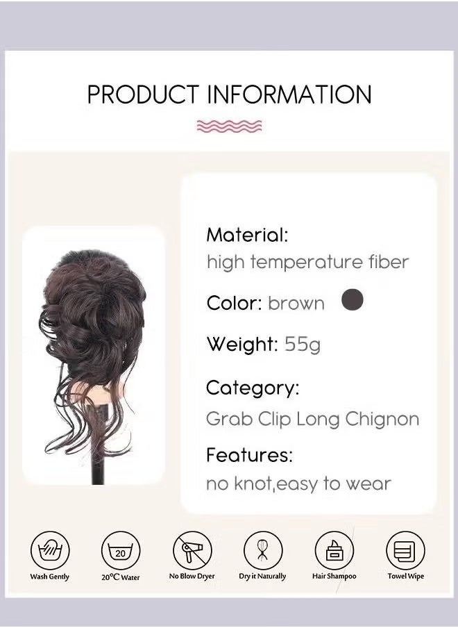 Generic Messy Curly Hair Bun Extensions, Wavy Synthetic Chignon with High Elastic Claw, Hair Accessories Donut Roller Bun Wig for Women Updo Scrunchies, Brown  - Image 3