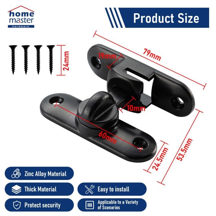HOME MASTER HARDWARE 90/180 Degree Flip Barn Door Lock, Thickened Solid Gate Latches, Security Sliding Door Latch for Cabinets, Bathroom, Sliding Doors and Windows (Black, 1-Pack) - Image 2