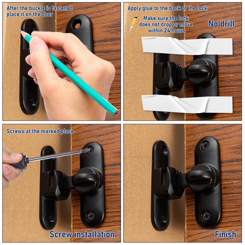 HOME MASTER HARDWARE 90/180 Degree Flip Barn Door Lock, Thickened Solid Gate Latches, Security Sliding Door Latch for Cabinets, Bathroom, Sliding Doors and Windows (Black, 1-Pack) - Image 5