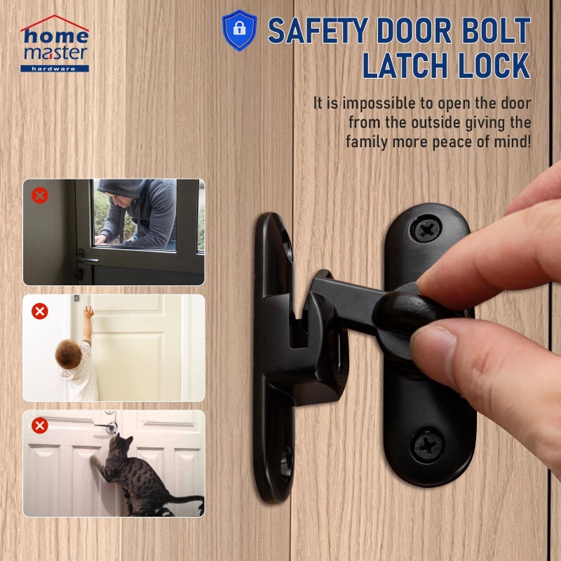 HOME MASTER HARDWARE 90/180 Degree Flip Barn Door Lock, Thickened Solid Gate Latches, Security Sliding Door Latch for Cabinets, Bathroom, Sliding Doors and Windows (Black, 1-Pack) - Image 4