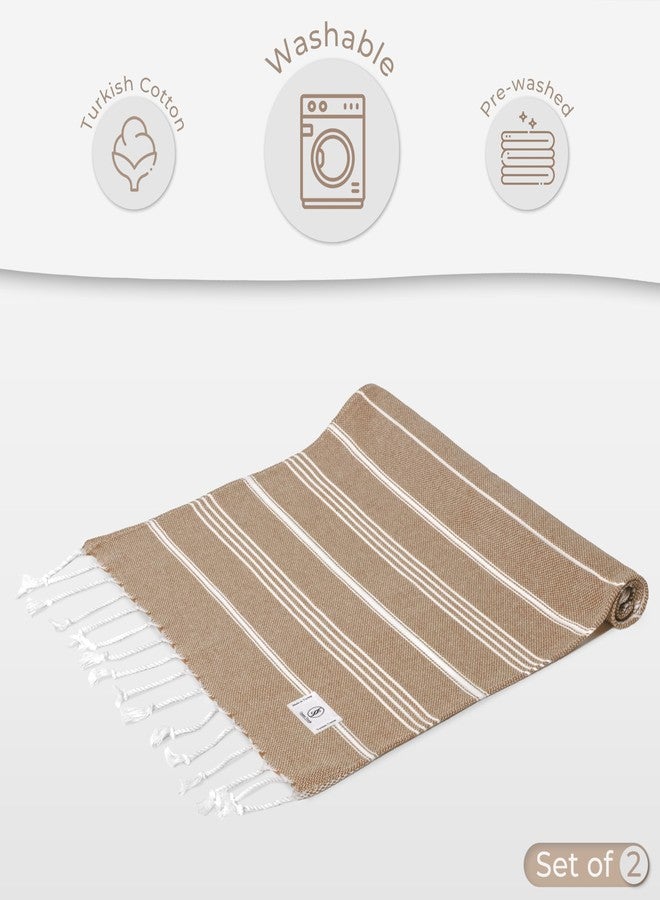 Ossano Towels Classic Sultan Series Turkish Hand Towel Set of 2 - (18x40 inch) - Light Brown - Image 5