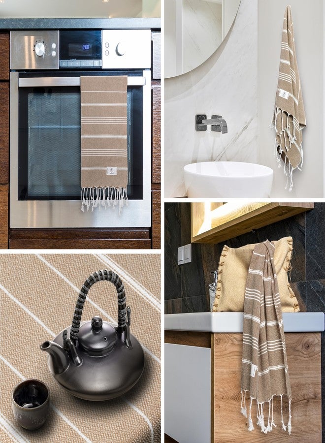 Ossano Towels Classic Sultan Series Turkish Hand Towel Set of 2 - (18x40 inch) - Light Brown - Image 2