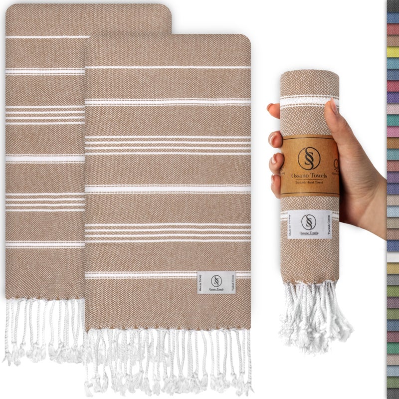 Ossano Towels Classic Sultan Series Turkish Hand Towel Set of 2 - (18x40 inch) - Light Brown - Image 1