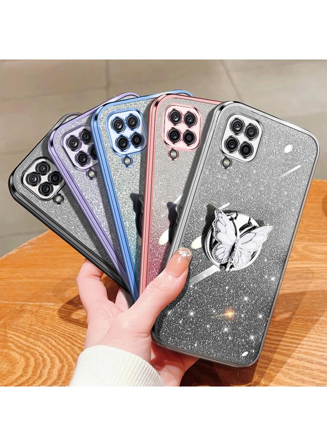 S-TOP Case For Samsung Galaxy A12 Plated Gradient Glitter Butterfly Holder TPU Phone Case - Image 2