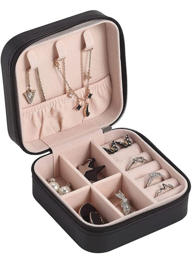 YouBella - YouBella Jewellery Organiser PU Leather Zipper Portable Storage Box Case with Dividers Container for Rings, Earrings, Necklace Home Organizer, (Black) - Image 1