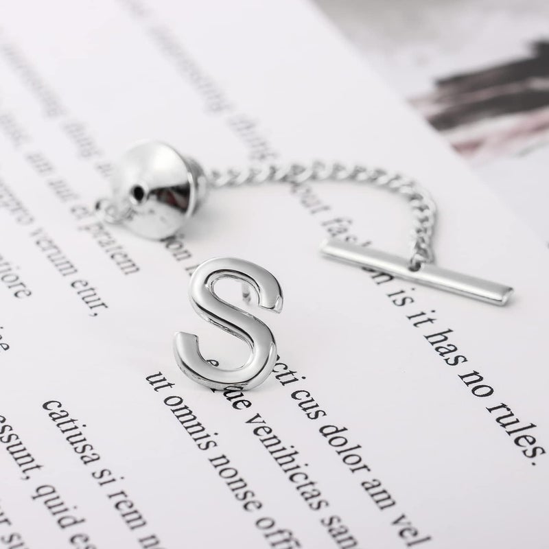 AMITER Men Tie Tack Initial Gold/Silver Tie Pin with Chain Clips for Necktie, Bow Tie & Hat - Image 5