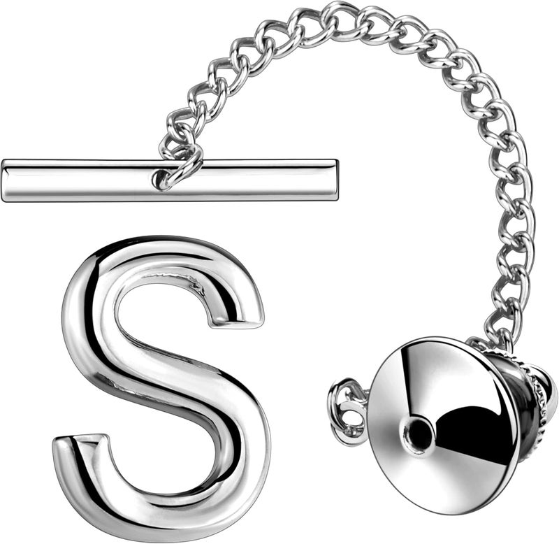 AMITER Men Tie Tack Initial Gold/Silver Tie Pin with Chain Clips for Necktie, Bow Tie & Hat - Image 1