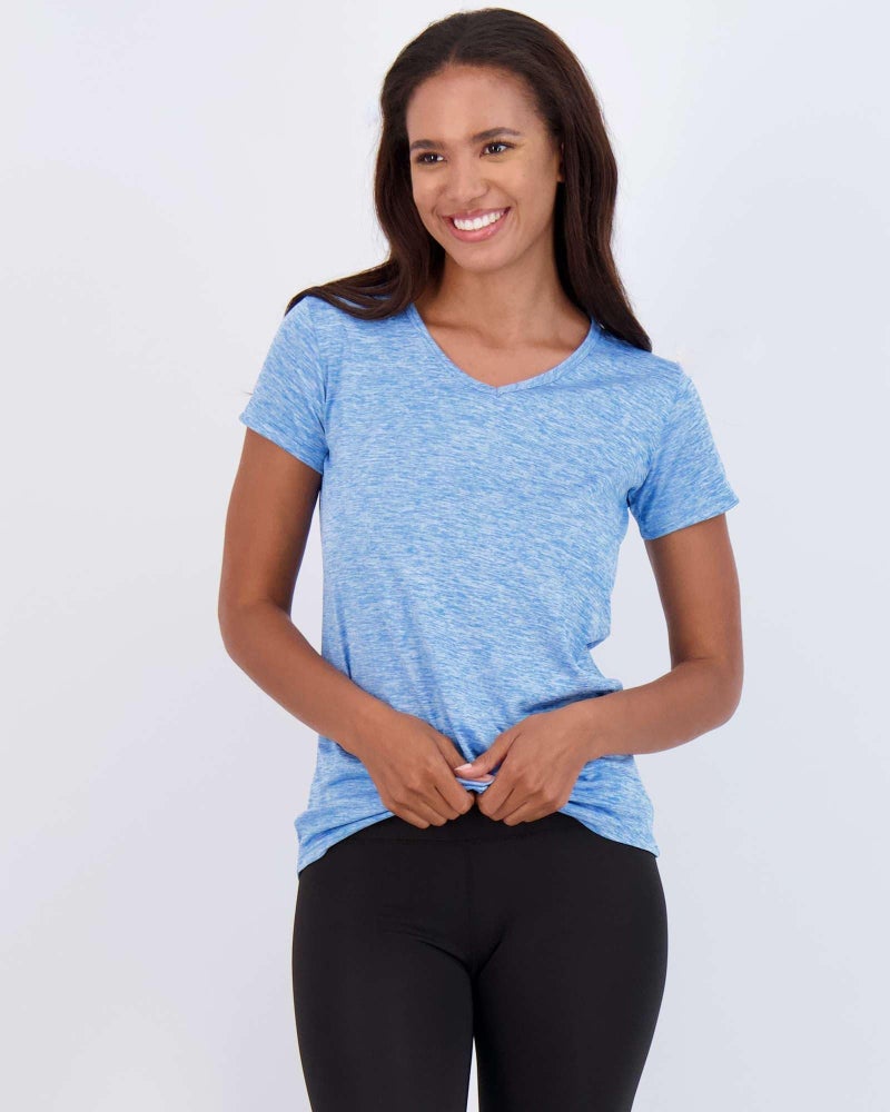 REALESSENTIALS Real Essentials Womens V Neck T-Shirt Ladies Yoga Top Athletic Tees Active Wear Gym Workout Zumba Exercise Running Essentials Quick Dry Fit Dri Fit Moisture Wicking Basic Clothes, Set 2, M, Pack of 5 - Image 2