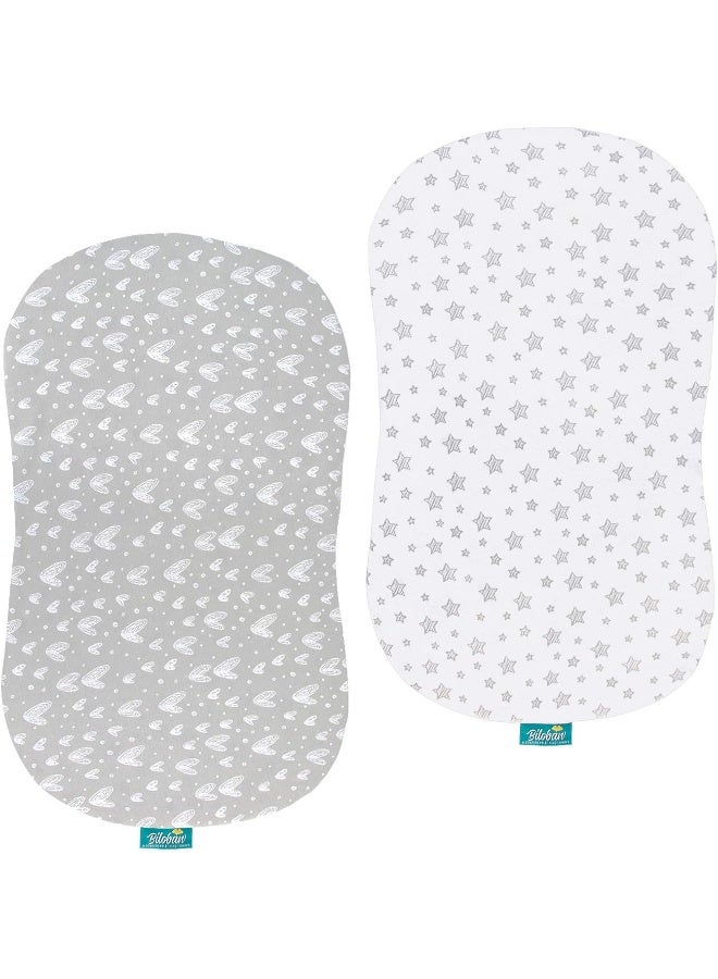 Biloban Bassinet Sheets Compatible with Halo Bassinest Swivel, Flex, Glide, Premiere & Luxe Series Sleeper, 2 Pack, 100% Jersey Knit Cotton Sheets, Breathable and Heavenly Soft, Grey and White Print for Baby - Image 1
