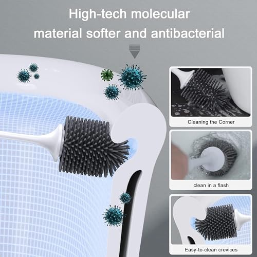 Lefree Silicone Toilet Brush and Holder Set with Ventilated Holder, Floor Standing & Wall Mounted Toilet Scrubber - Image 2