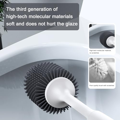 Lefree Silicone Toilet Brush and Holder Set with Ventilated Holder, Floor Standing & Wall Mounted Toilet Scrubber - Image 5