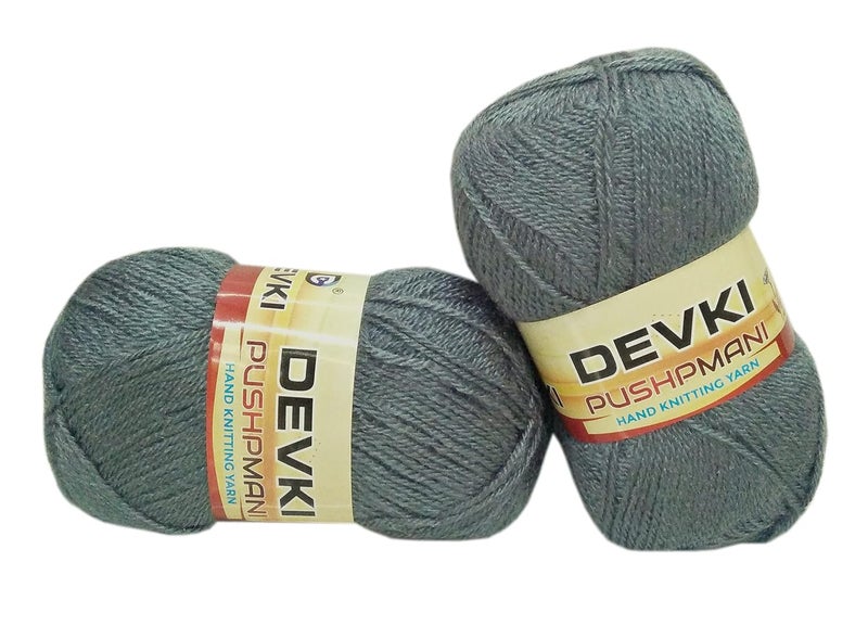 DEVKI DEVKI PUSHPMANI Hand Knitting Yarn Crochet YarnWool for Sweater Socks CAPS ETC Pack of 2 Balls of Gray Color Each BALL100 gm ShadeDP6200