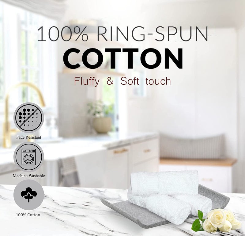 GOLD TEXTILES 100% Cotton Washcloth - 12 Pack | 13x13 inches | White - Ultra Soft, Highly Absorbent, Long Lasting and Quick Drying - Hotel & Spa Collection Cool Feel Fingertip Towels (12, White) - Image 4
