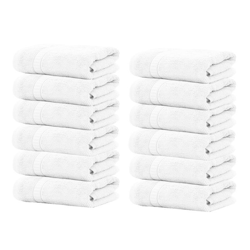 GOLD TEXTILES 100% Cotton Washcloth - 12 Pack | 13x13 inches | White - Ultra Soft, Highly Absorbent, Long Lasting and Quick Drying - Hotel & Spa Collection Cool Feel Fingertip Towels (12, White) - Image 1