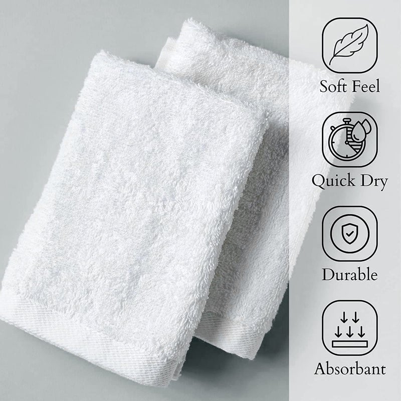 GOLD TEXTILES 100% Cotton Washcloth - 12 Pack | 13x13 inches | White - Ultra Soft, Highly Absorbent, Long Lasting and Quick Drying - Hotel & Spa Collection Cool Feel Fingertip Towels (12, White) - Image 2