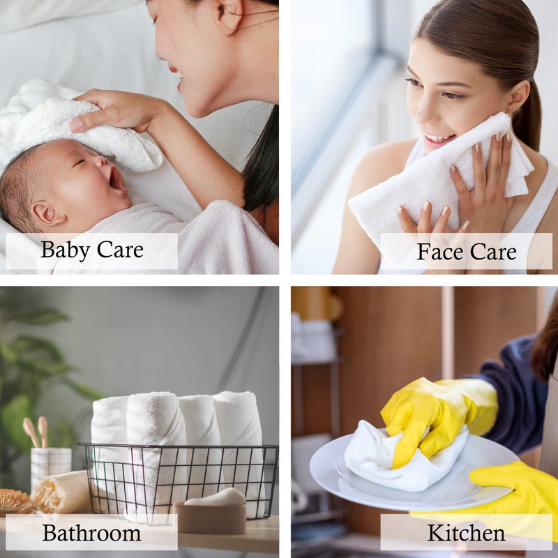 GOLD TEXTILES 100% Cotton Washcloth - 12 Pack | 13x13 inches | White - Ultra Soft, Highly Absorbent, Long Lasting and Quick Drying - Hotel & Spa Collection Cool Feel Fingertip Towels (12, White) - Image 5