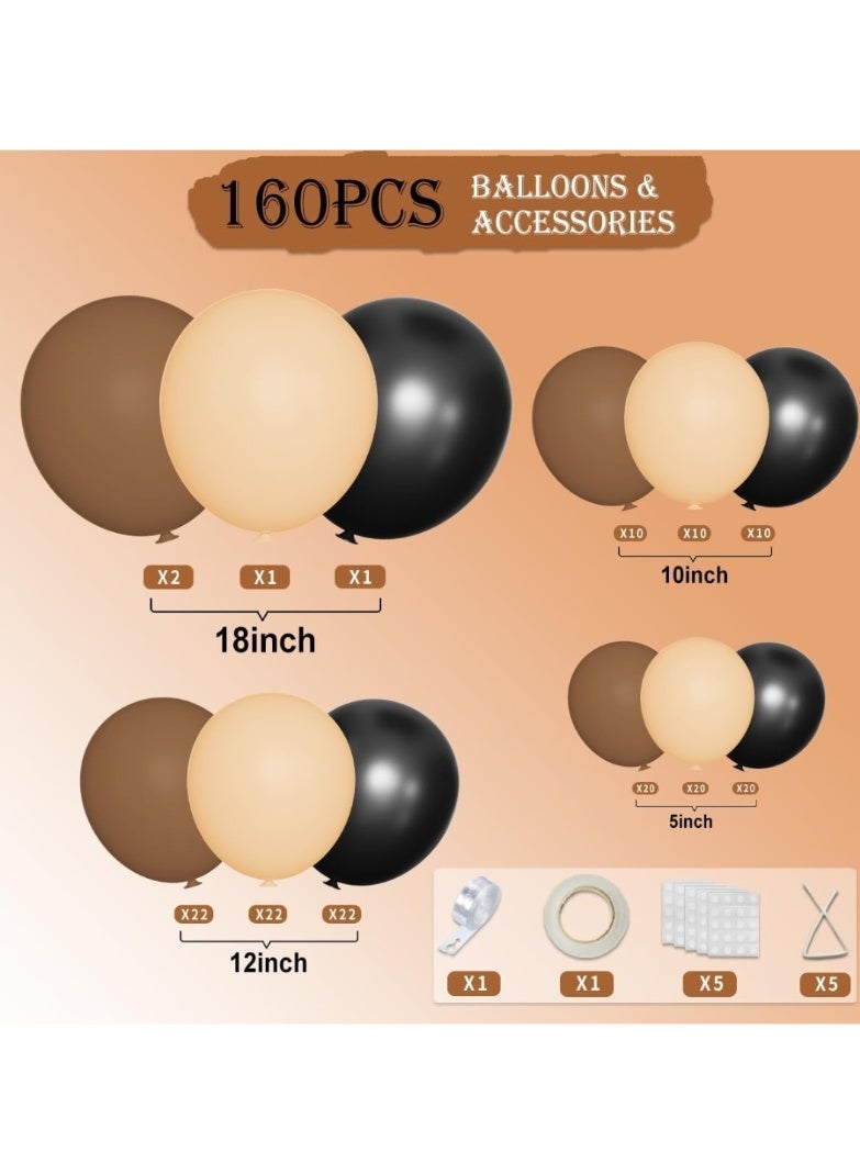 طقم قوس بالونات بني أسود عاري، 160 بالونة لاتكس بمقاسات مختلفة 18 و12 و10 و5 بوصات لأعياد الميلاد وحفلات الزفاف وحفلات استقبال المولود والكشف عن جنس المولود وحفلات التقاعد - Image 2