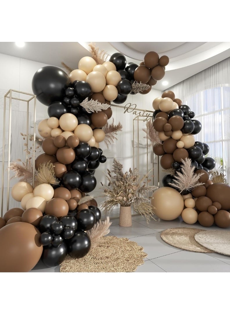 طقم قوس بالونات بني أسود عاري، 160 بالونة لاتكس بمقاسات مختلفة 18 و12 و10 و5 بوصات لأعياد الميلاد وحفلات الزفاف وحفلات استقبال المولود والكشف عن جنس المولود وحفلات التقاعد - Image 1