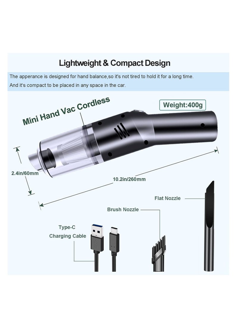 SYOSI Portable Mini Car Vacuum Cleaner High Power Cordless(400g),Handheld Cordless,Hand Cordless Rechargeable,Handheld for Car/Desk V06 - Image 2
