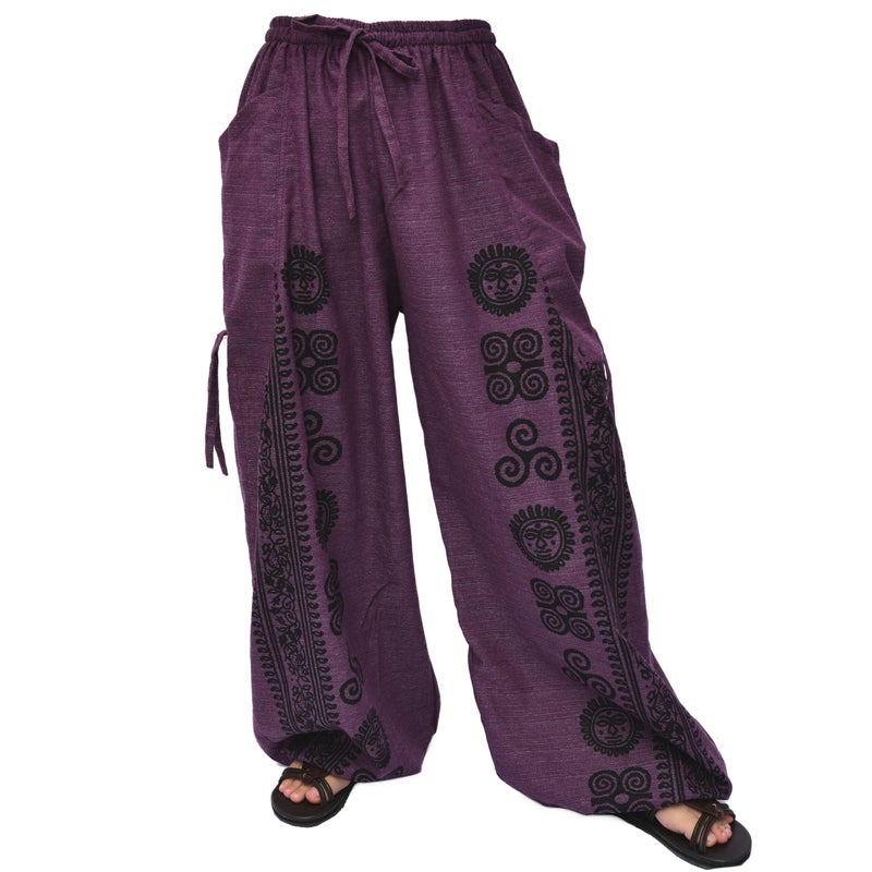 Siamrose Casual Yoga Harem Pants Men Women Baggy Lounge Trousers, 2 Pockets Adjustable Length Purple - Image 1