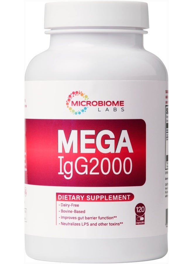 Microbiome Labs Mega IgG2000 - Dairy-Free Bovine Serum Capsules - High Concentration Immunoglobulin Supplements to Support Digestive Health, Gut Health & Detox - Casein & Lactose-Free (120 Count)  - Image 1