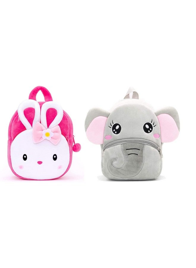 blue tree Kids School Bag Soft Plush Backpack Cartoon Bags Mini Travel Bag For For Girls Boys Toddler Baby Konggi Rabbit & Baby Elephant, Multi - Image 1