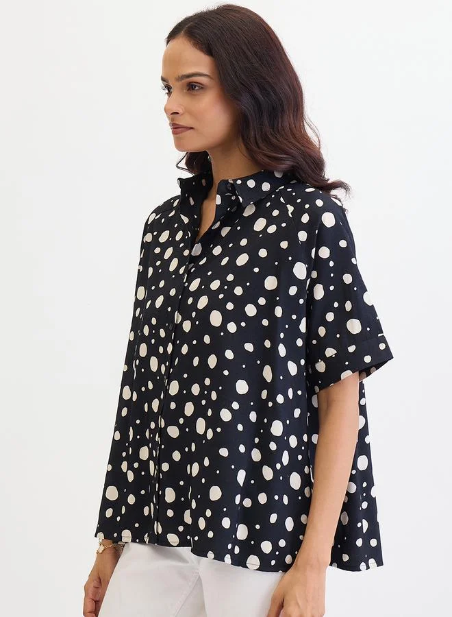 Femmella Black Femmella Black Spot Print Oversized Shirt for Women | Best Price UAE
