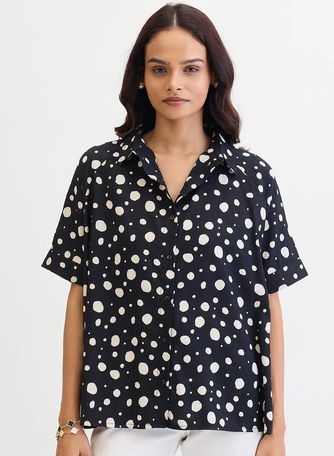 Femmella Black Spot Print Oversized Shirt