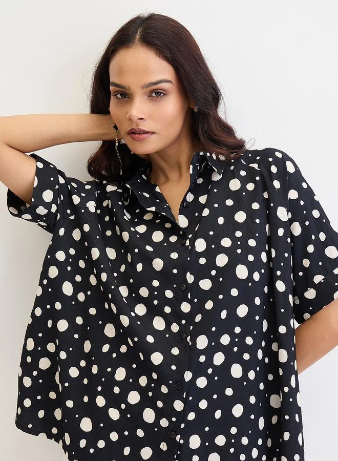 Femmella Black Femmella Black Spot Print Oversized Shirt for Women | Best Price UAE